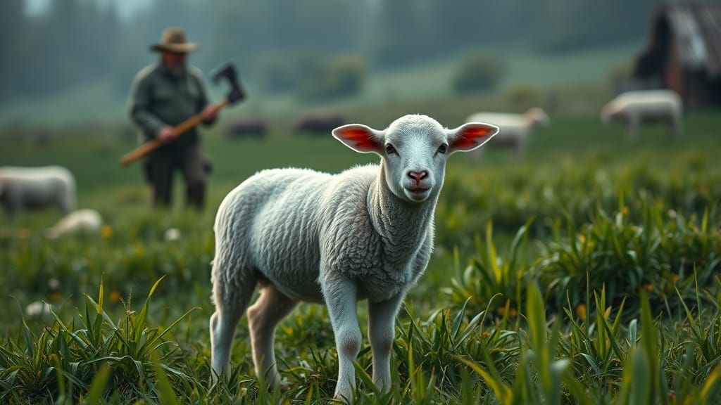 Lamb on Farm in Dramatic Lighting
