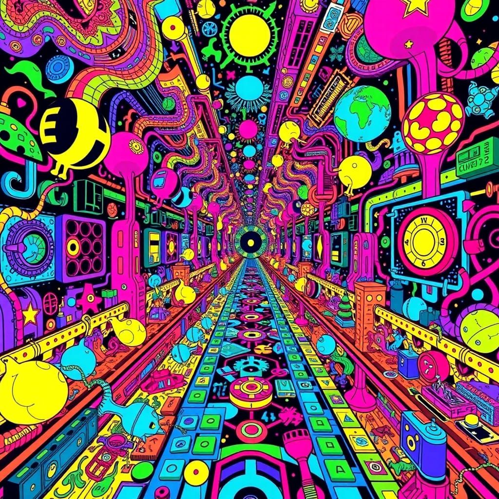 Psychedelic Maze: A Colorful Vector Art Hallucination