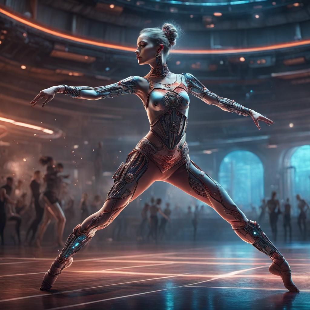 Hyperdetailed Cyborg Ballet Dancer in Deep Color