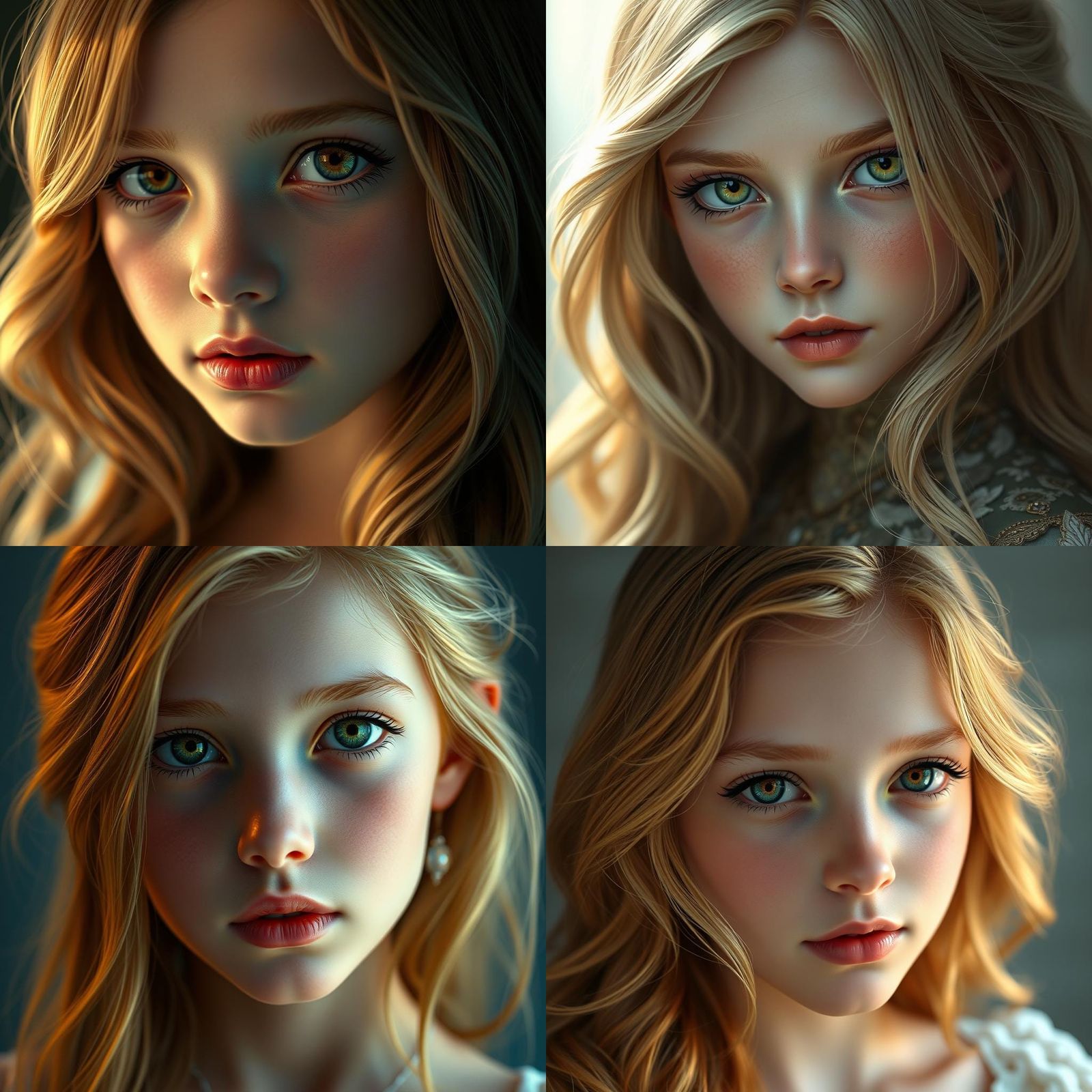 Hazel-Eyed Girl Portrait in Art Nouveau Style