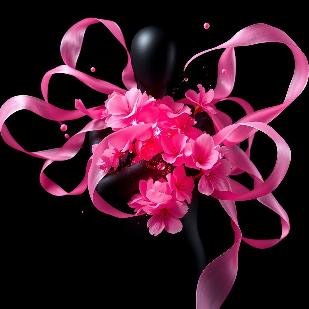 Resilient Figure with Pink Ribbons and Cybernetics