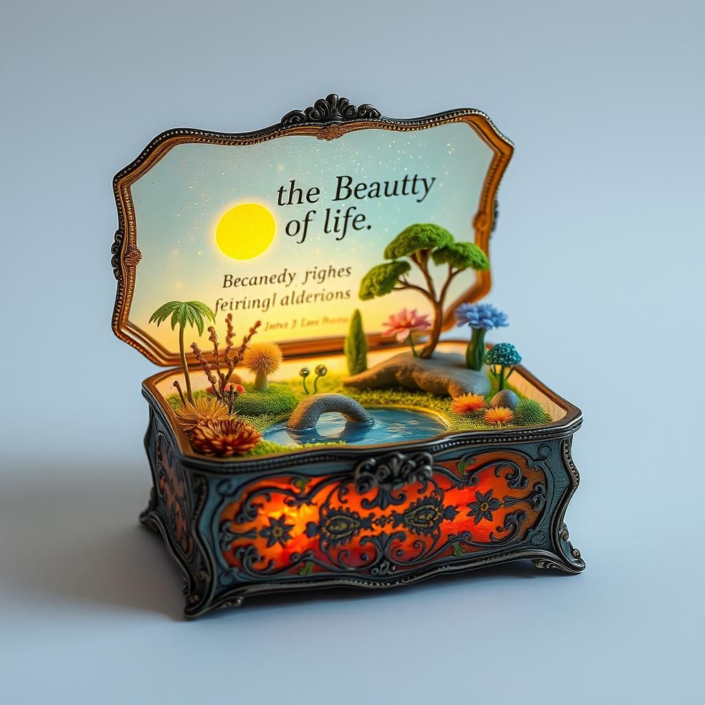 Glowing Box Filled with Miniature Nature Scenes