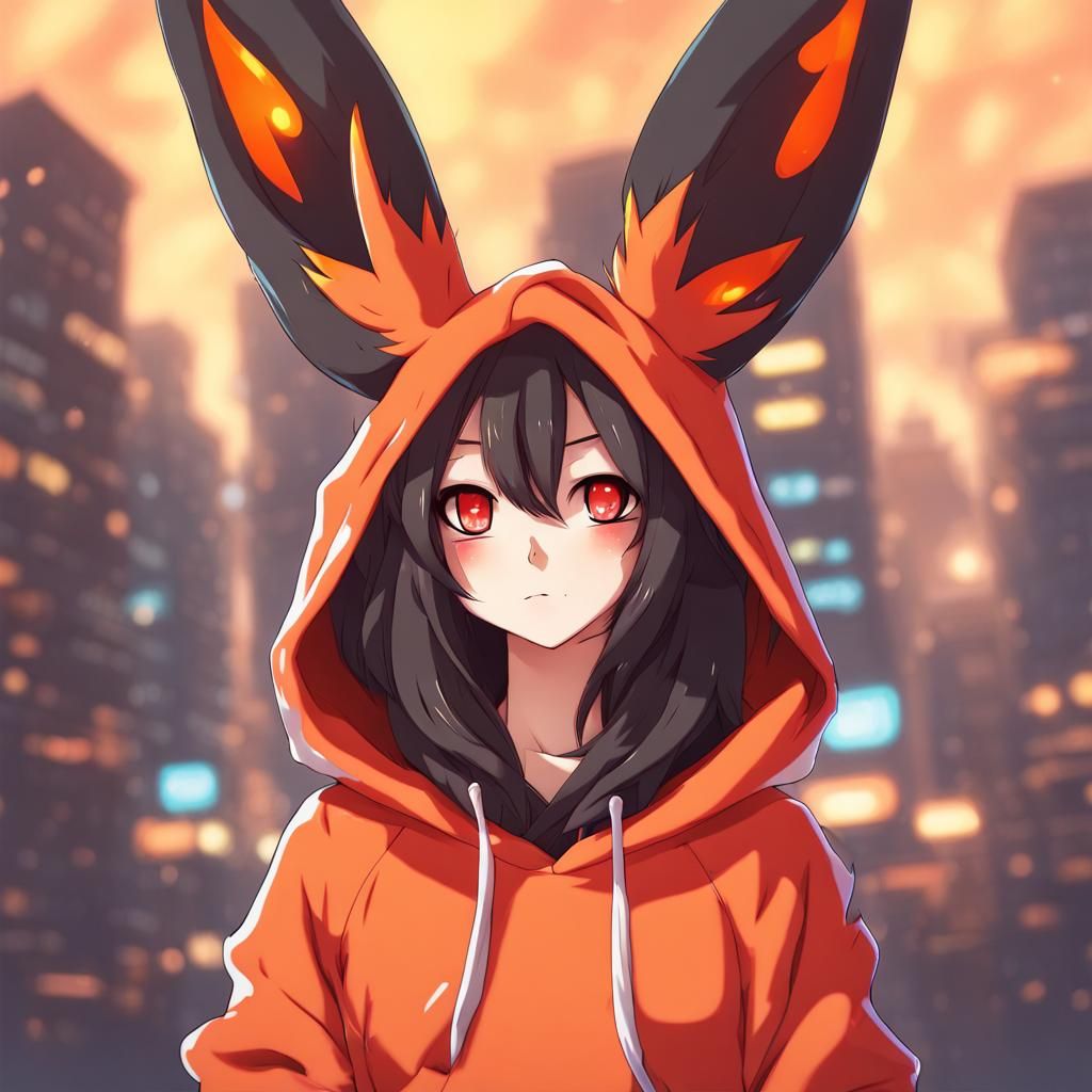 Anime Girl in Flareon Hoodie Digital Art