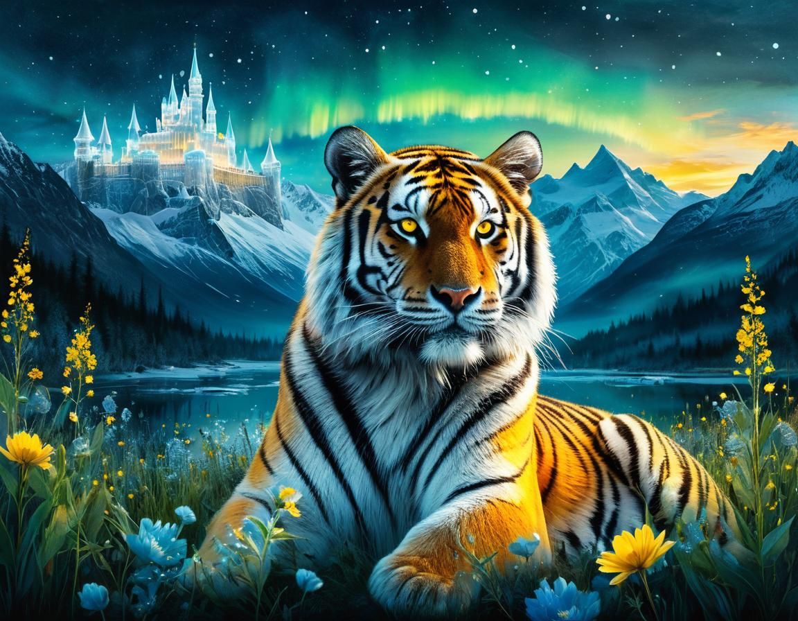 Siberian Tiger and Ice castle