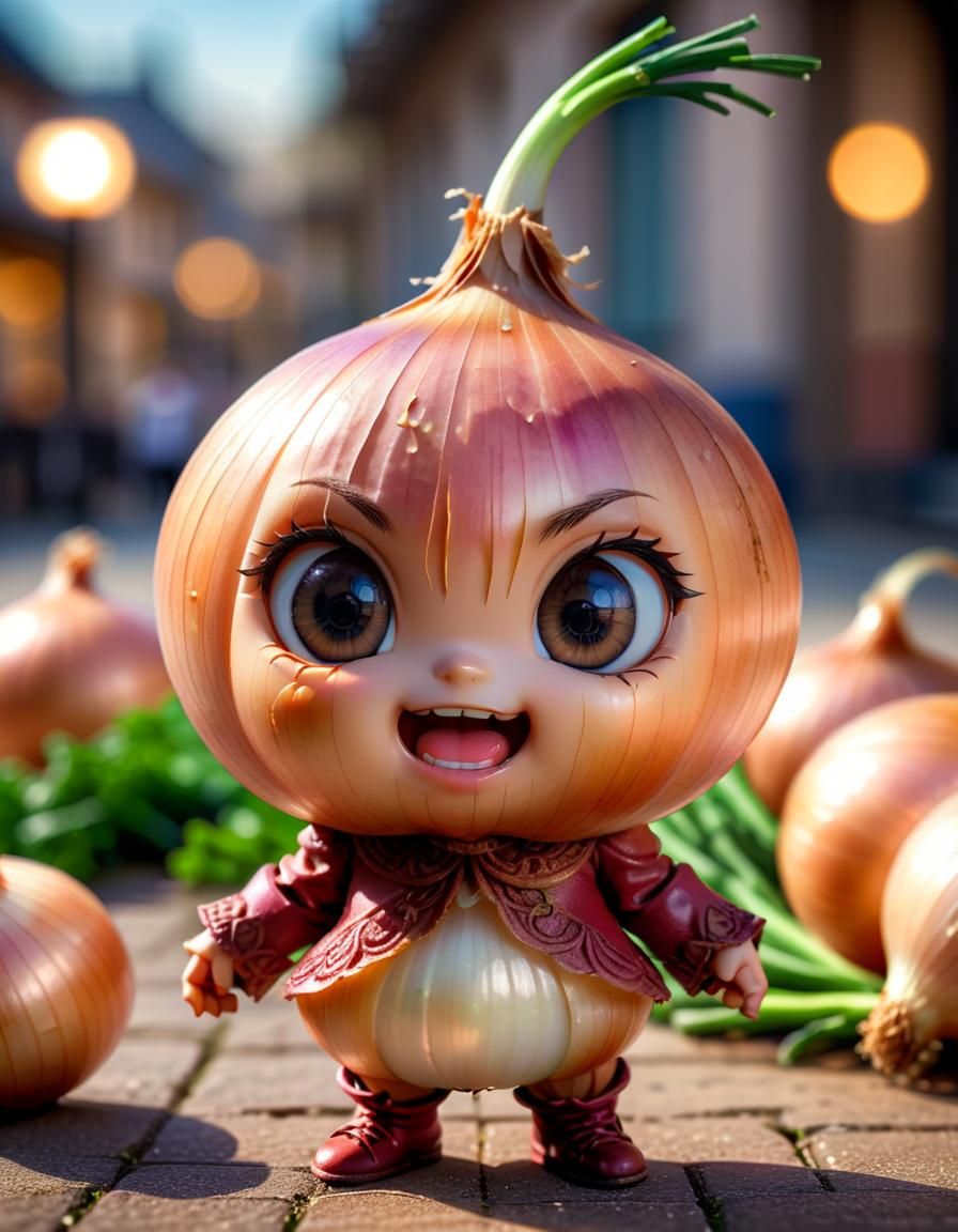 Cheerful Chibi Onion with Bokeh Effect