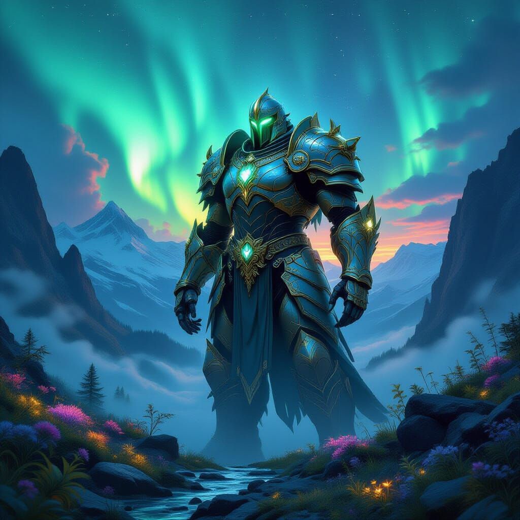 Crystal Golem Guarding Bioluminescent Valley