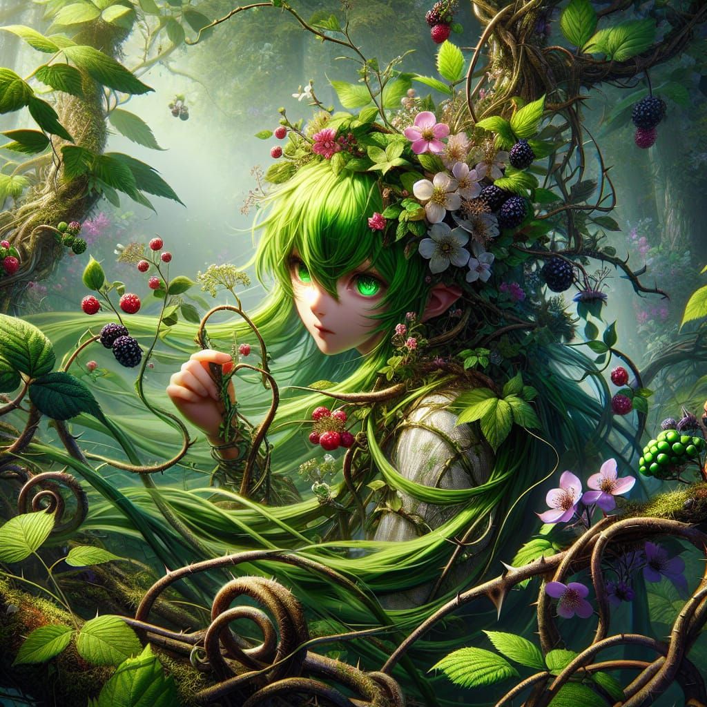 Anime Dryad in Thorny Vines, Concept Art