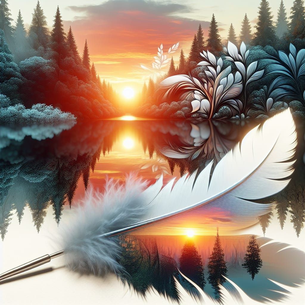 a double exposure of a white feather