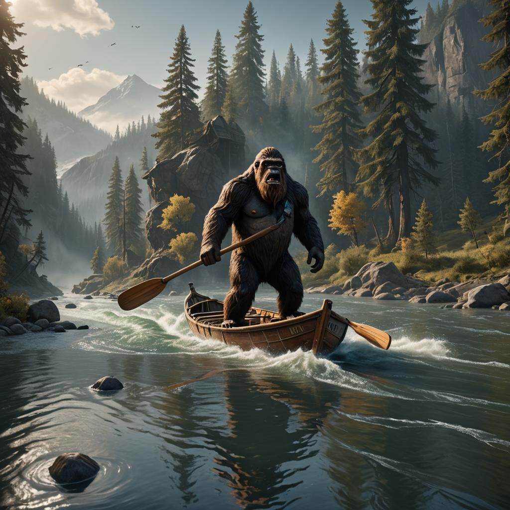 Bigfoot Rowing Boat: Detailed Matte Painting