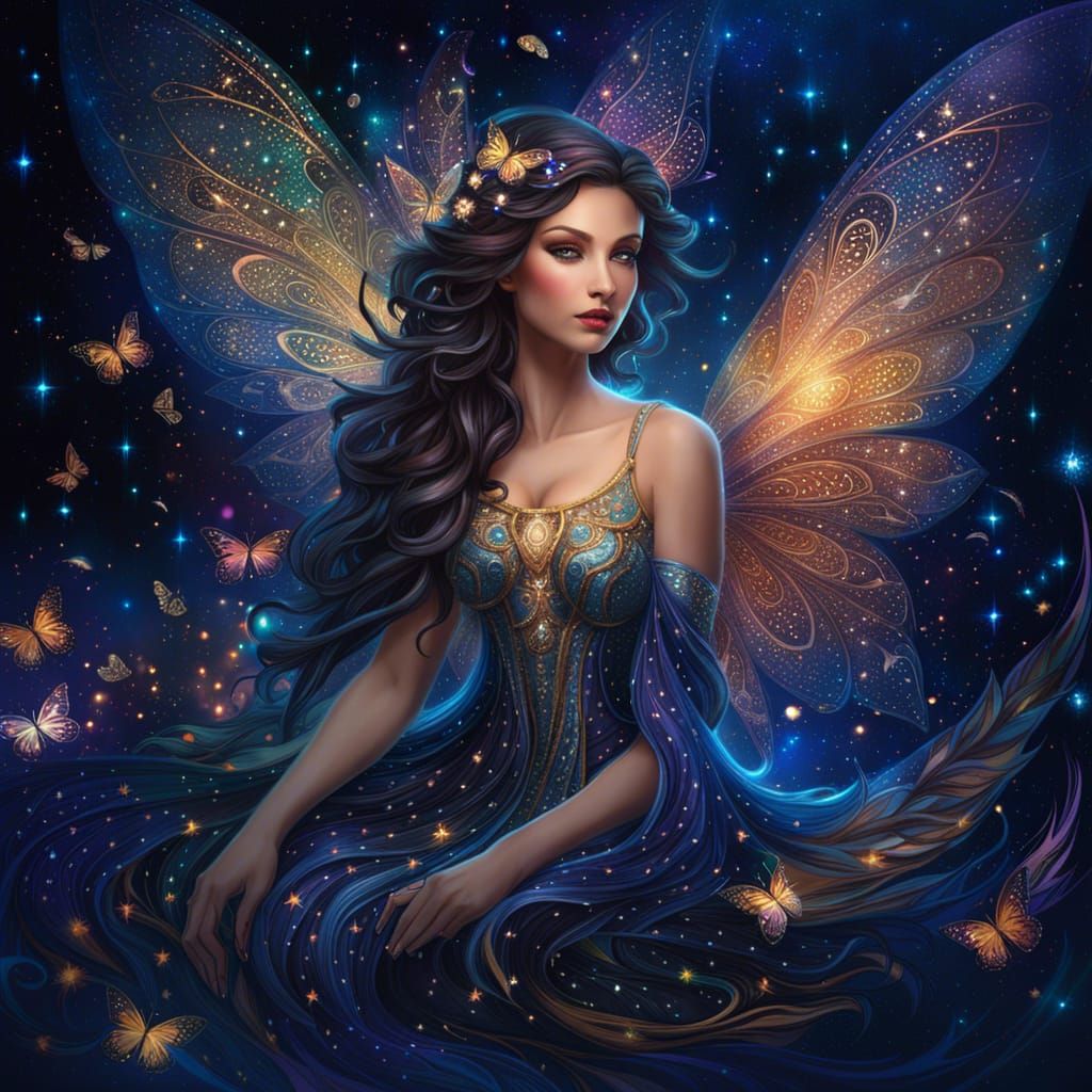 Ethereal Sylphs Shimmering in Dreamy Night Sky