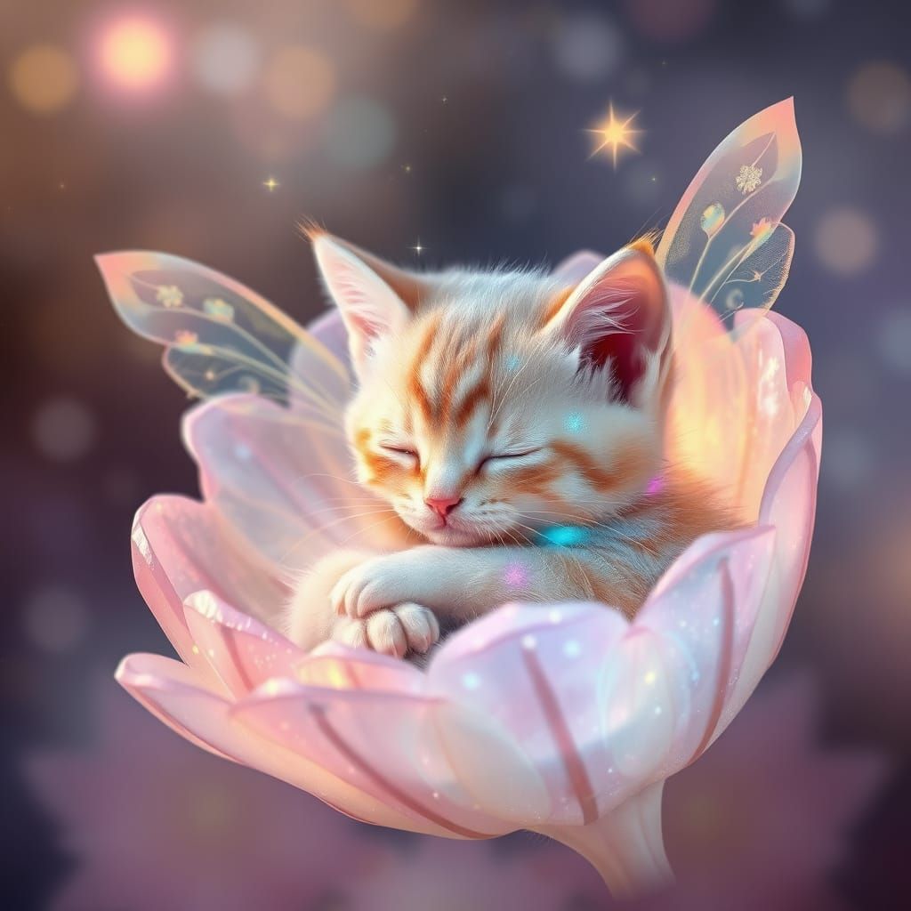 Whimsical Kitten in Pastel Hues with Bioluminescent Fur and ...