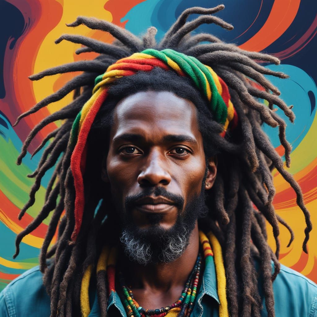 Dark-Skinned Rastafarian Warrior Unites with Nature's Harmon...