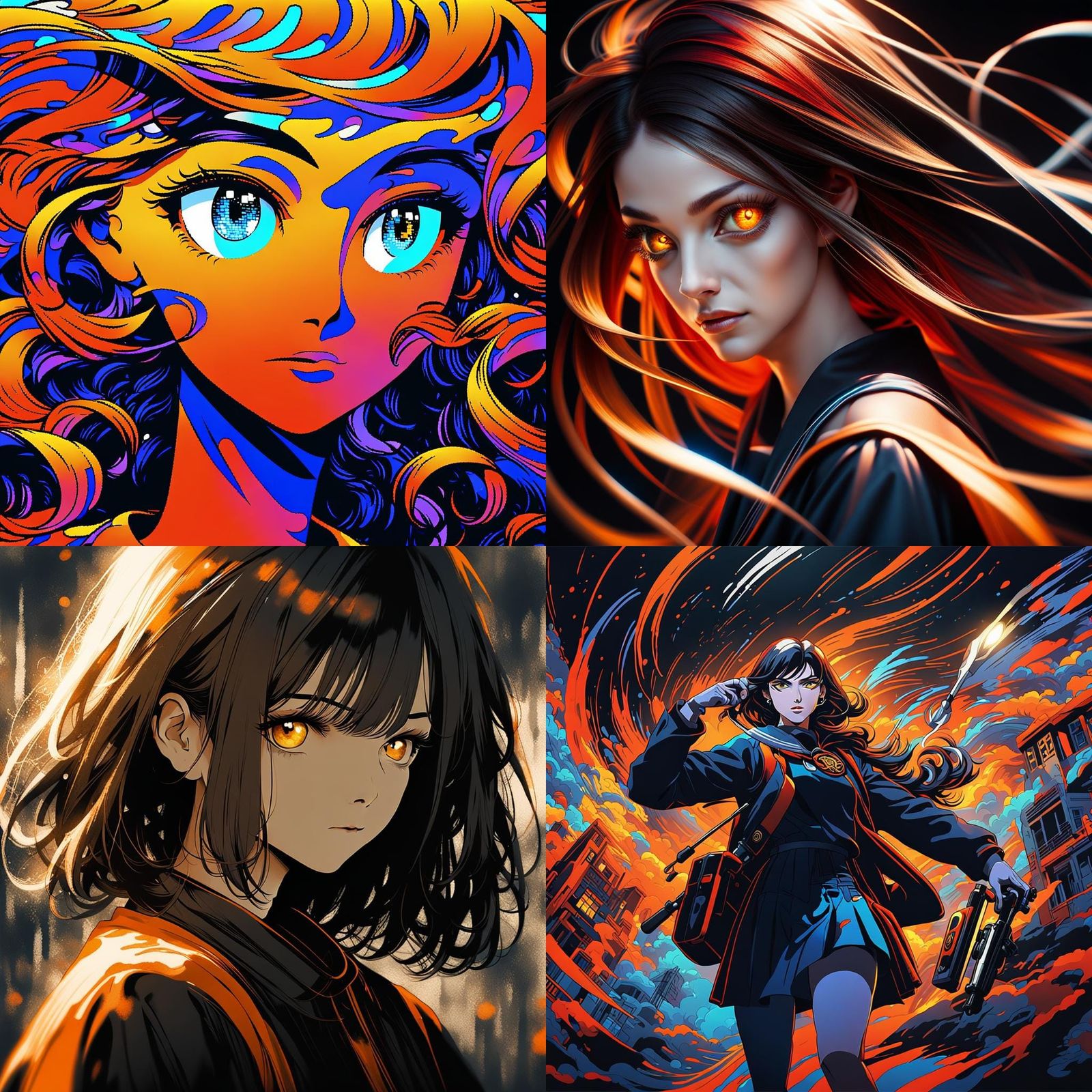 Beautiful Anime Woman with Red Hair in Manga Style