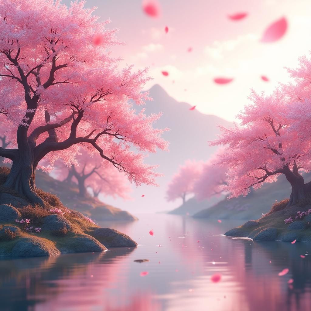 Japanese Cherry Blossoms in Anime Style, 8K