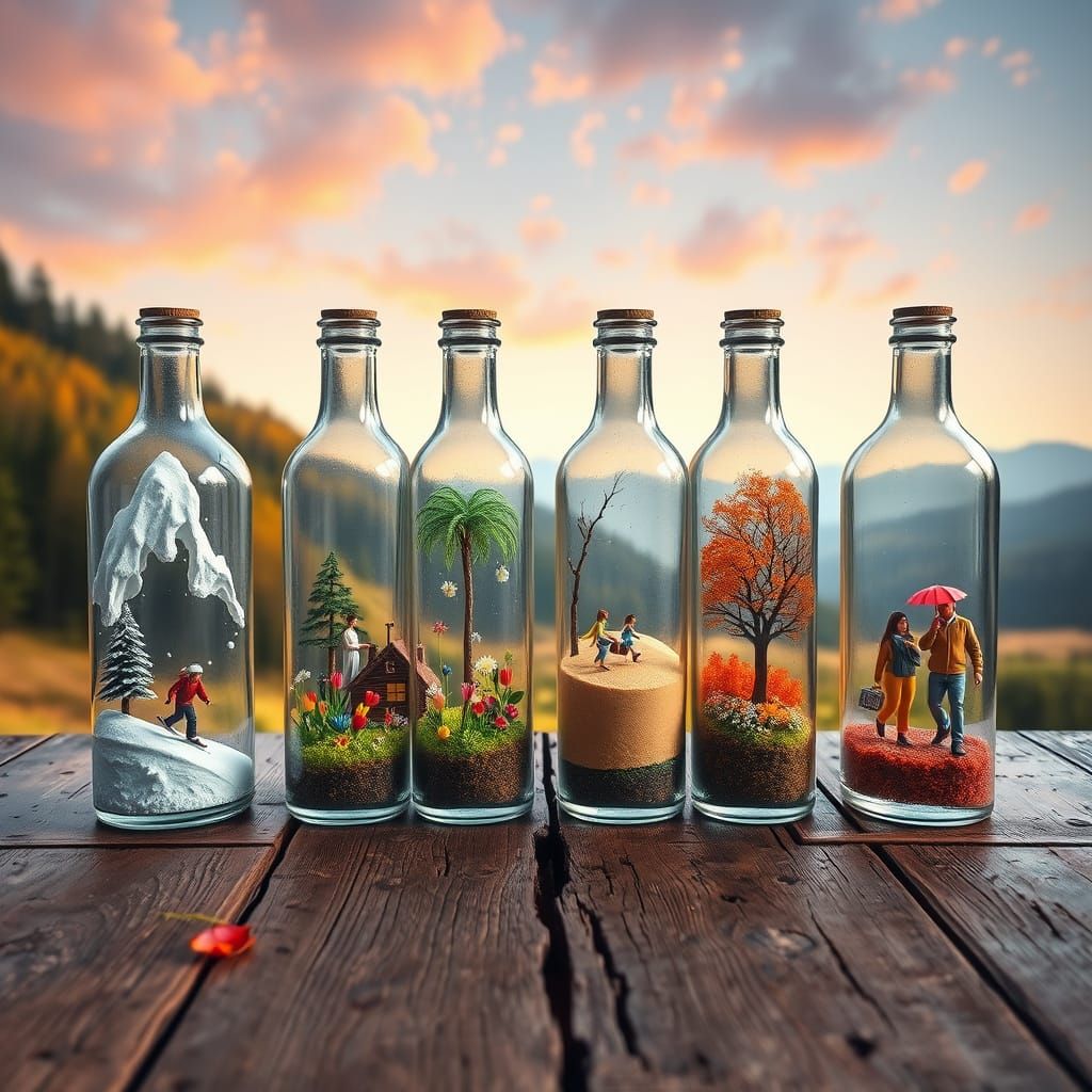 Miniature Seasons Encased in Glass Bottles