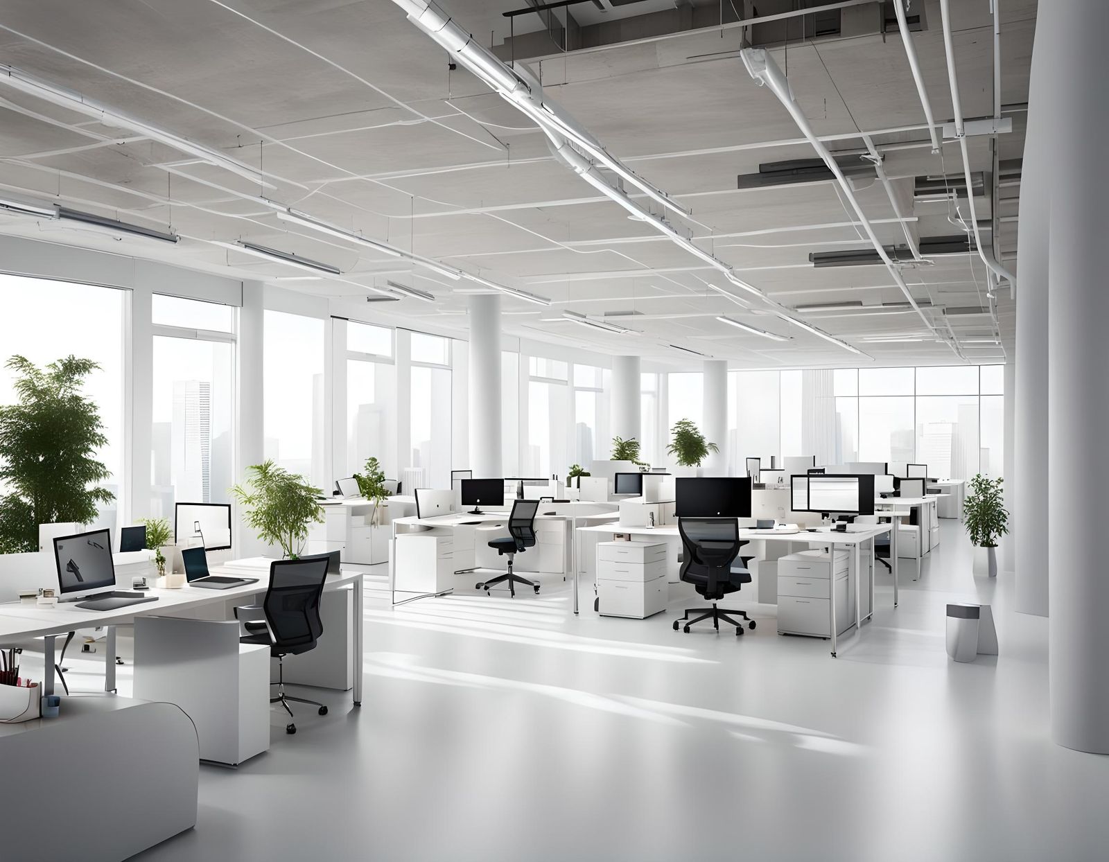 Modern White Office: People Working on Computers