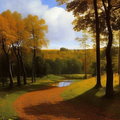 Autumnal Snake in Forest, Classical Painting Style