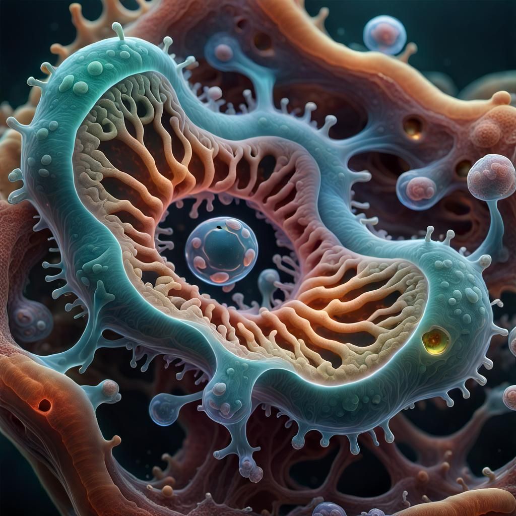 Translucent Amoeba Under Microscope in Dark Fantasy Style