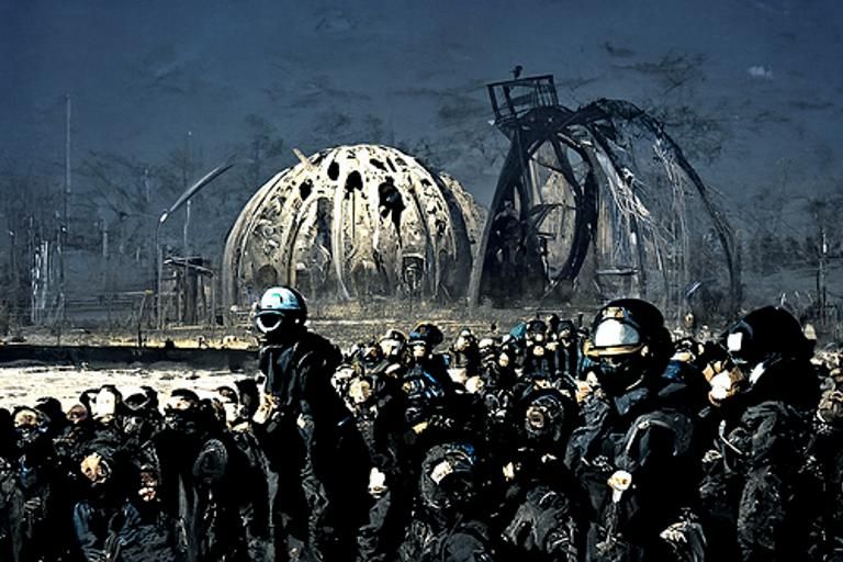 Dystopian Riot Police Guarding Mining Facility