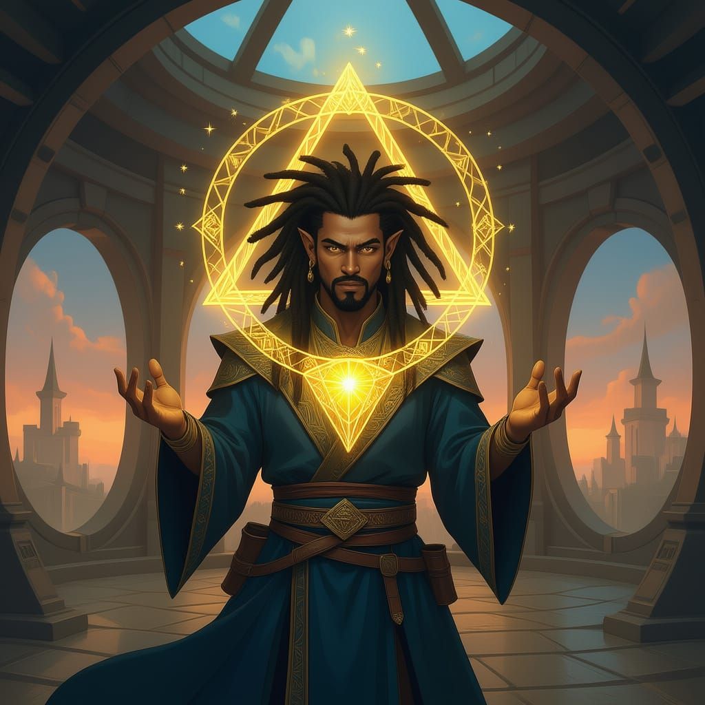 African Wizard Casting Spell in Observation Chamber