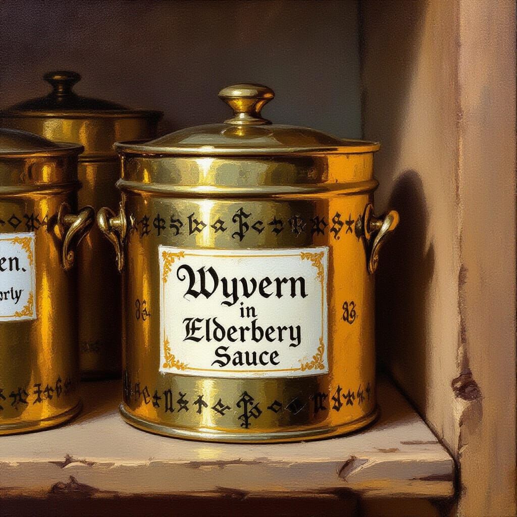 Impressionist Painting of Wyvern in Elderberry Sauce Contain...