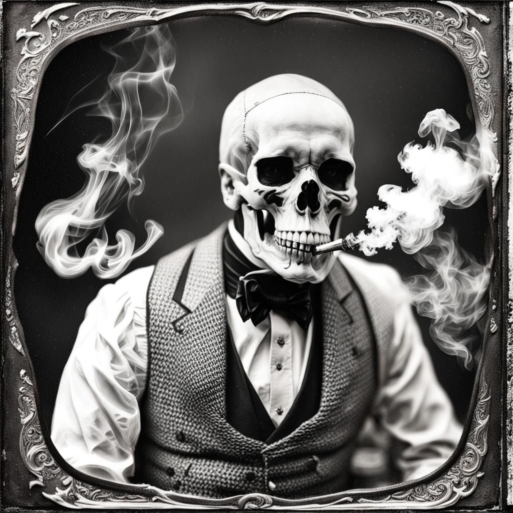 Fiery Smoke Skull in Daguerreotype Style