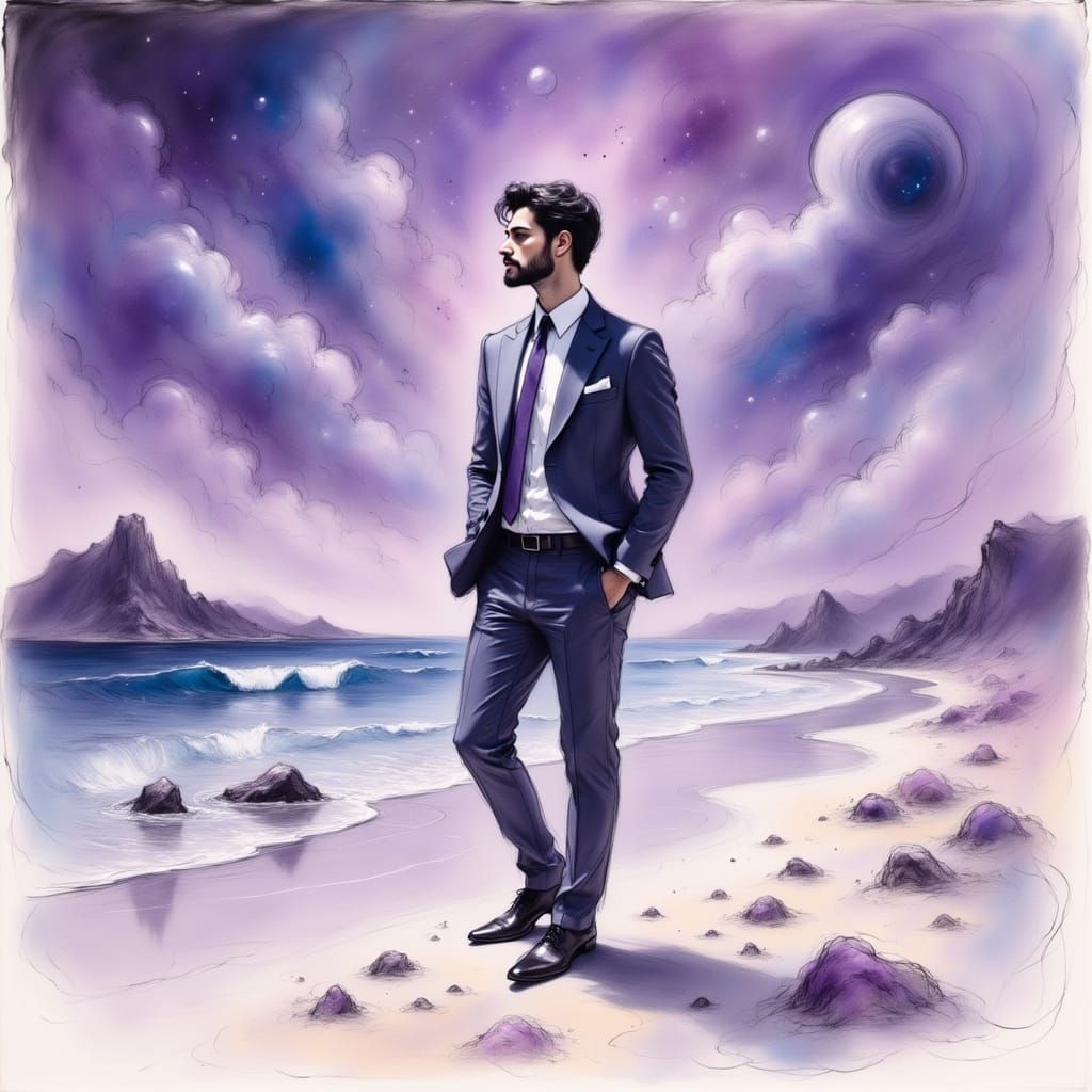 Surreal Alien Beach Scene in Kandinsky Style