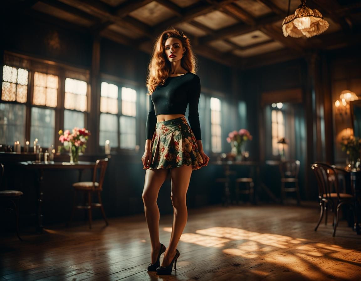 Woman with flowered mini skirt (v3)