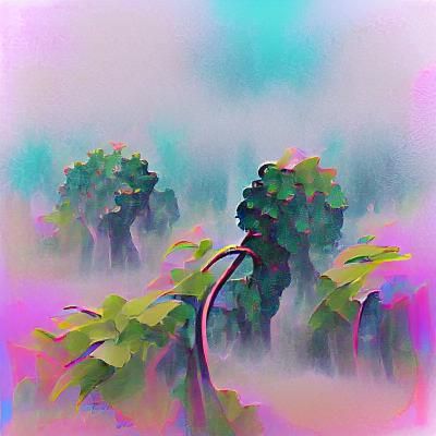 Misty Forest Scene with Vines
