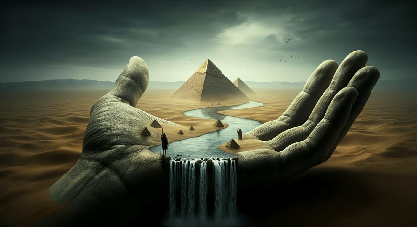 Surreal Dark Fantasy Landscape with Majestic Emerging Hand