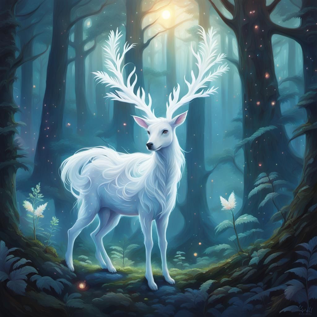 Elf in Misty White Forest: Fantasy Oil Painting
