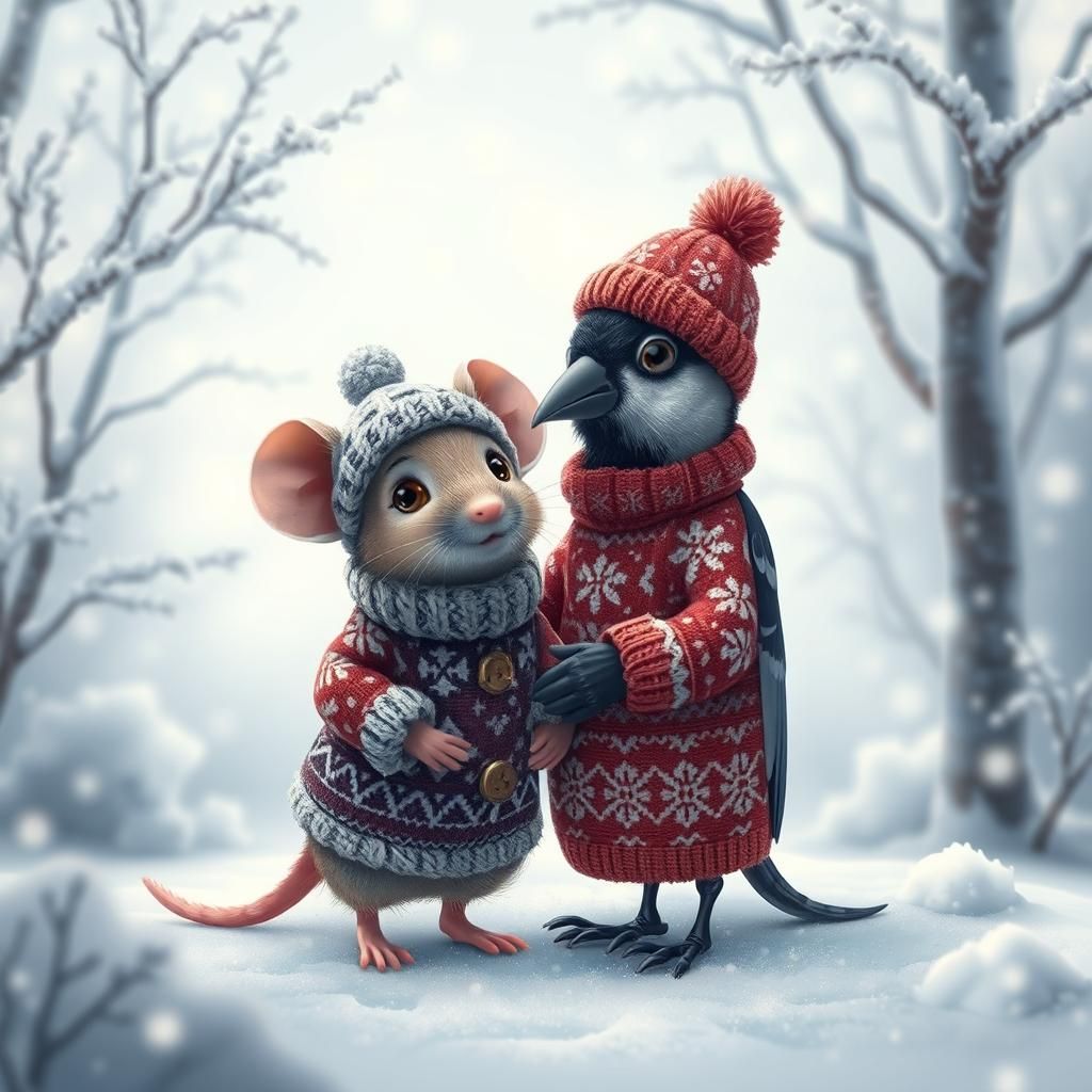 Mouse and Magpie in Winter Wonderland