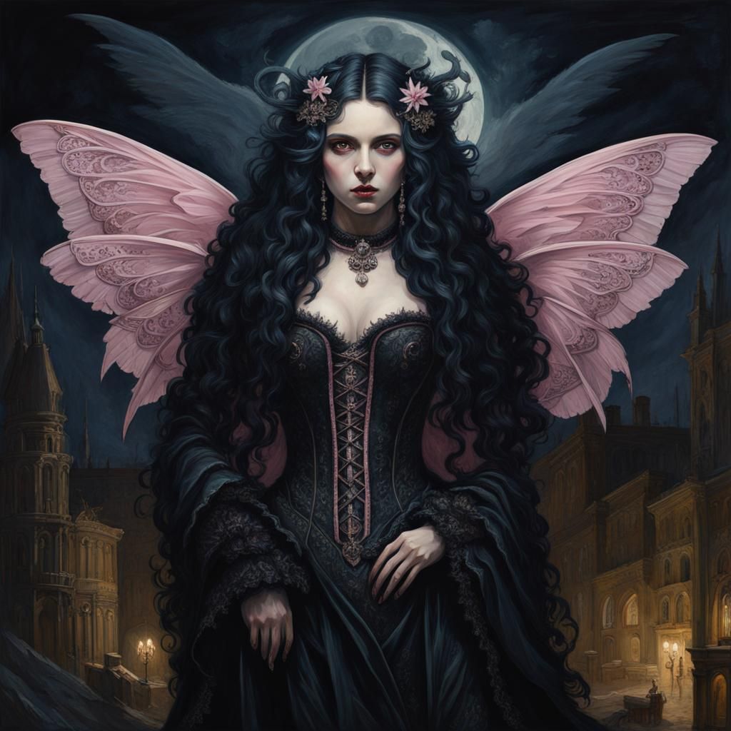Pink Goth Moth in Dark Renaissance Style