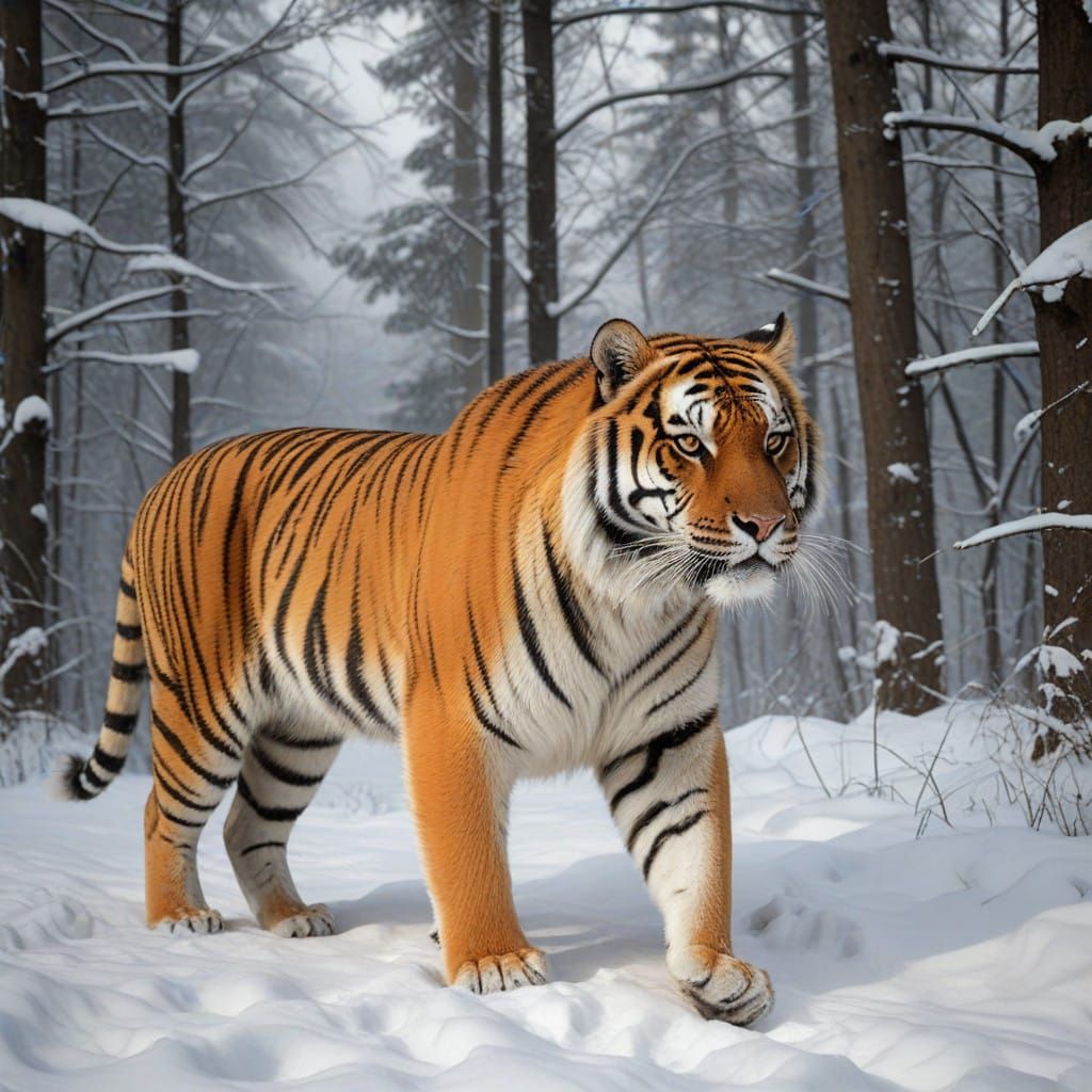 Majestic Siberian Tiger in Winter Wonderland