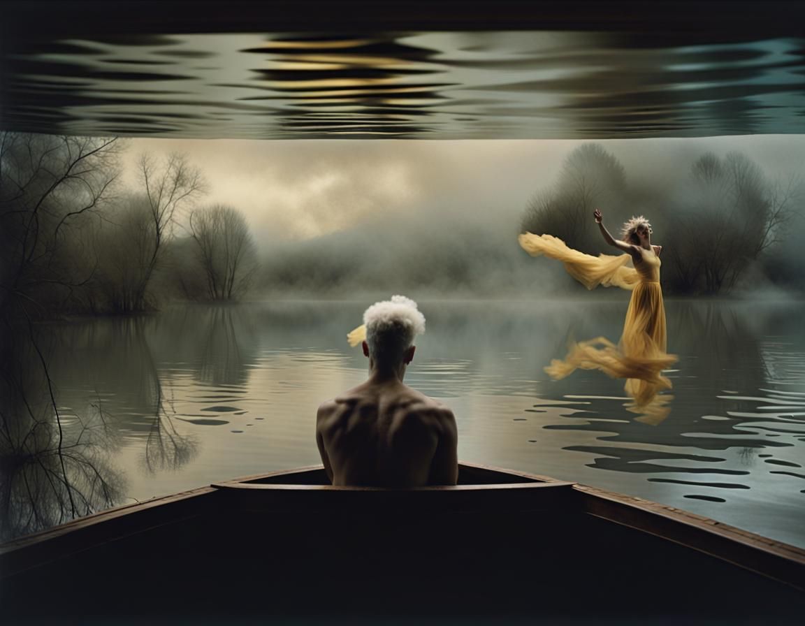 Ethereal River Dance in Double Exposure Style