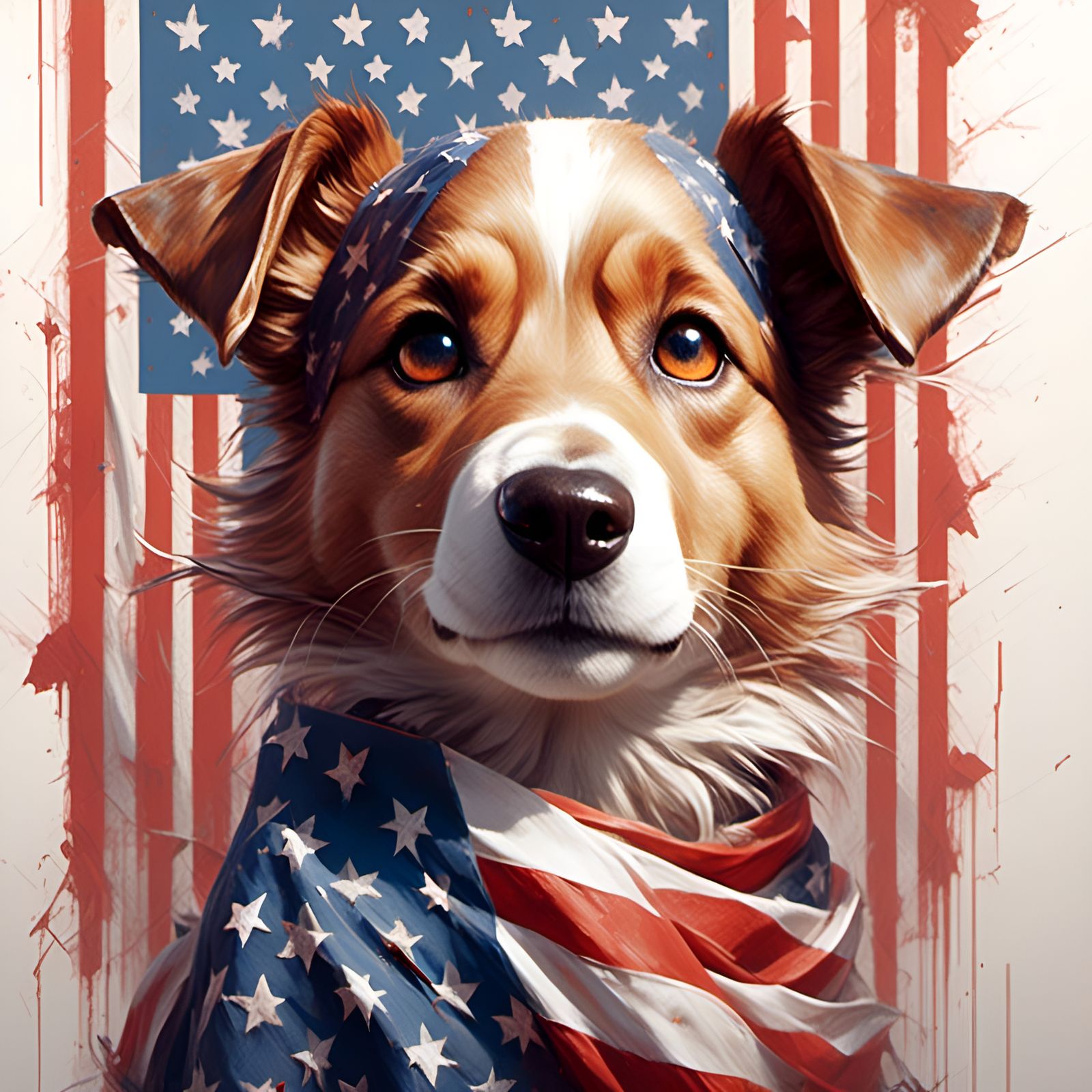 Patriotic Dog Portrait in Animation Style