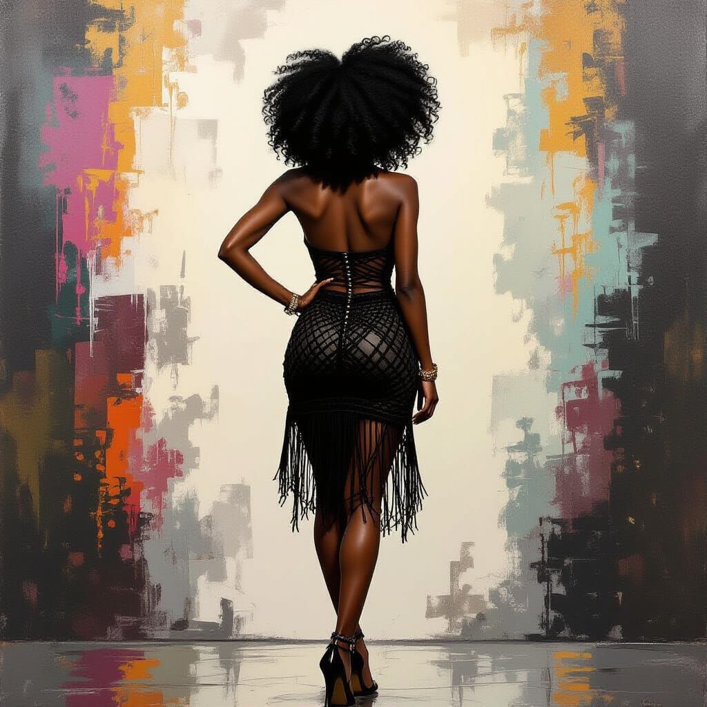 Elegant Black Woman in Expressionist Collage Style
