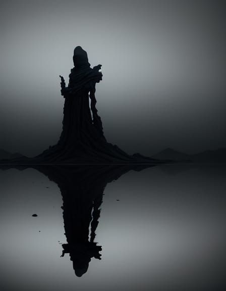 Obsidian Statue with Glowing Chest Crack in Eerie Minimalism