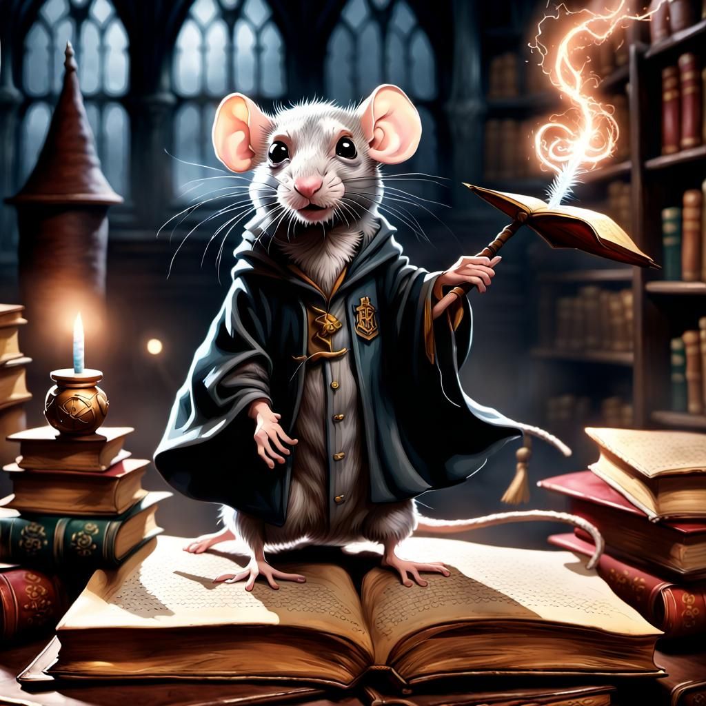Wizard Rat Scabbers Casting Spell in Harry Potter World