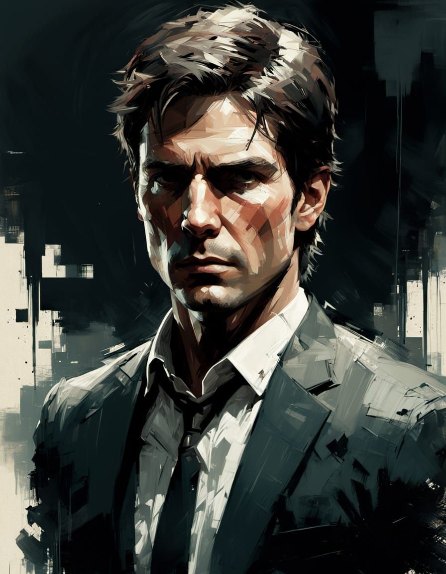 Mysterious Ethan Hunt Portrait in Maximalist Style