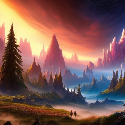 Majestic Galactic Night Sky Fantasy Landscape