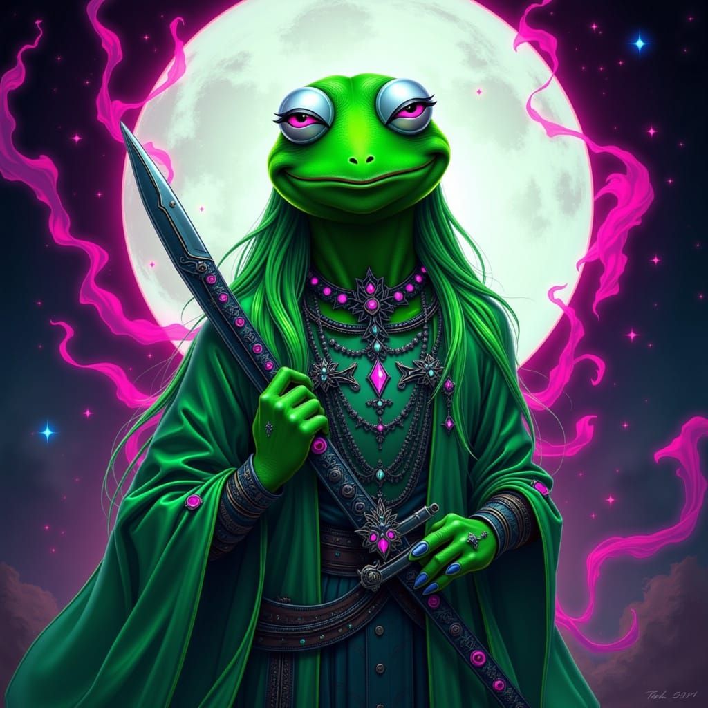 Kermit the Frog with Yakuza Tattoos in Art Nouveau