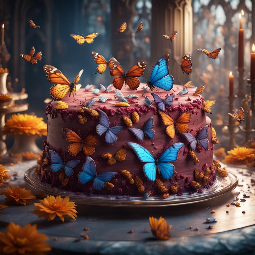 Kingdom of Butterflies on a Glass Cake