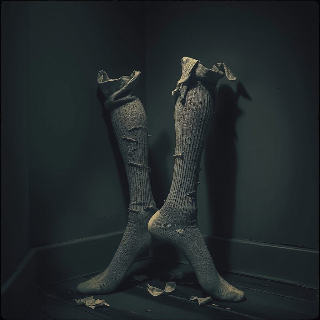 Frightening Upright Socks in Dark Corner: Eerie Digital Art