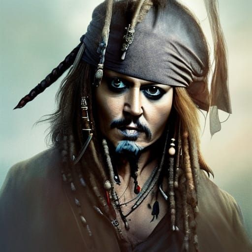 Jack Sparrow Gothic Action Painting in Hyperrealism Style