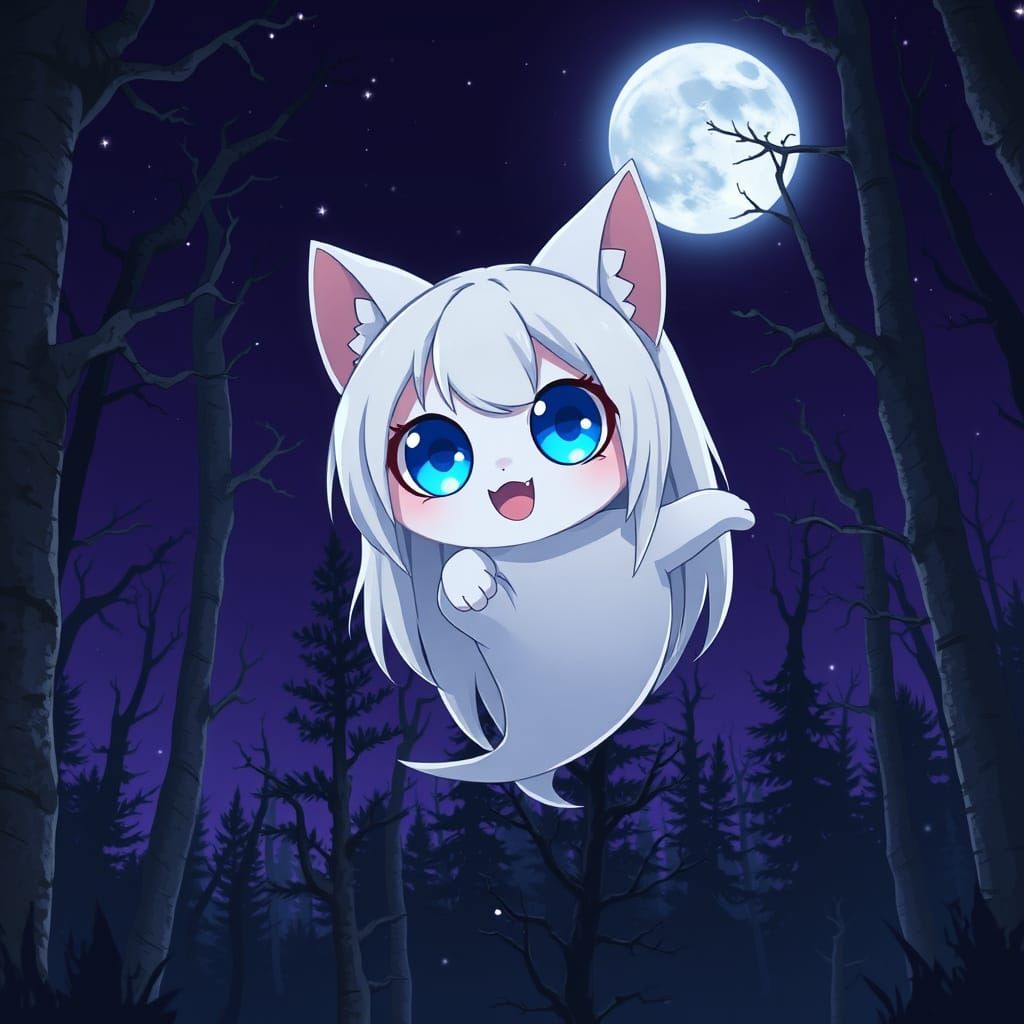 Mysterious Anime Catgirl Haunts the Nighttime Woods