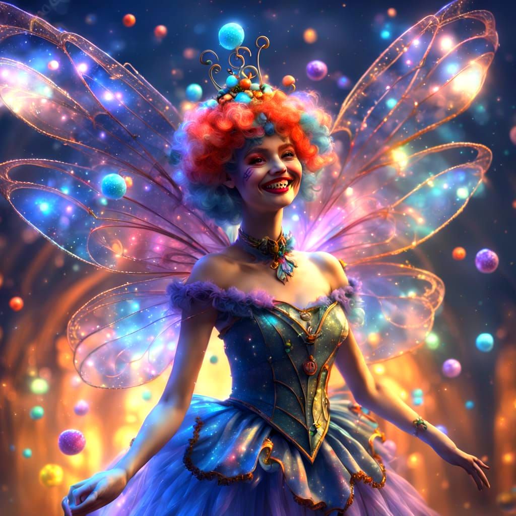Laughing Clown Fairy with Stardust Wings