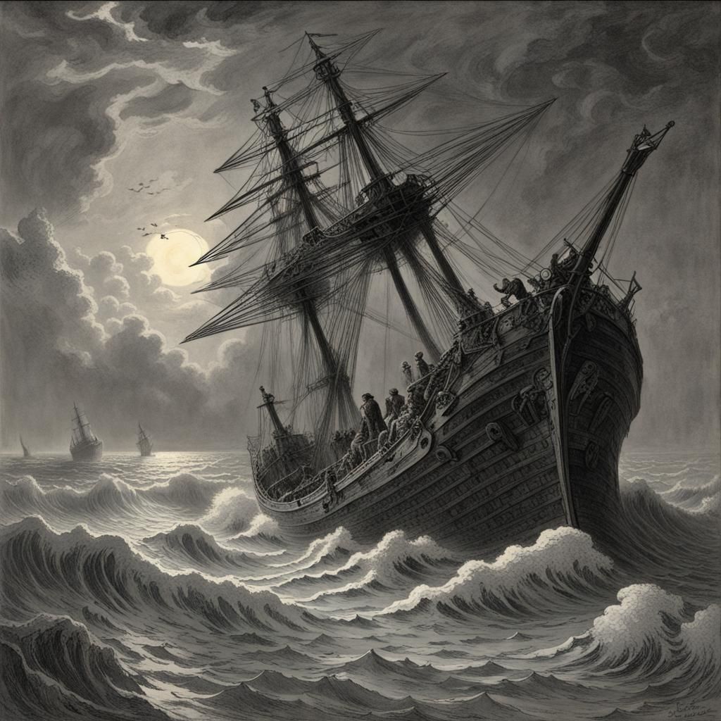 Mechanical Shipwreck Horror in Doré Rutkowski Style