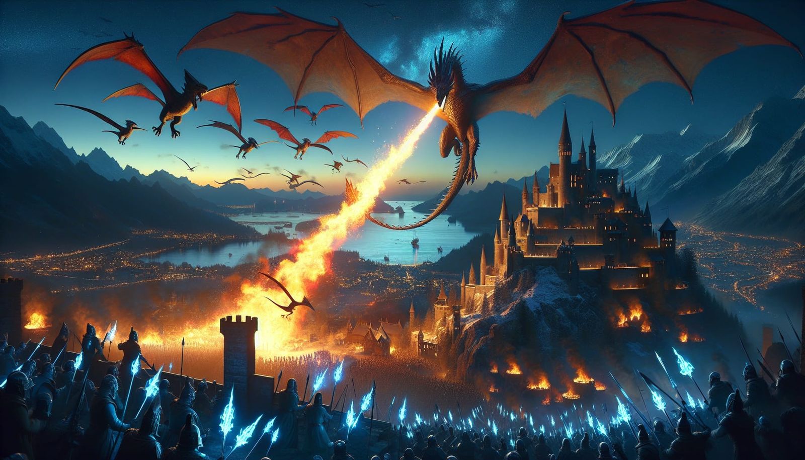 Epic Dragon Battle at Twilight: Mythical Concept Art