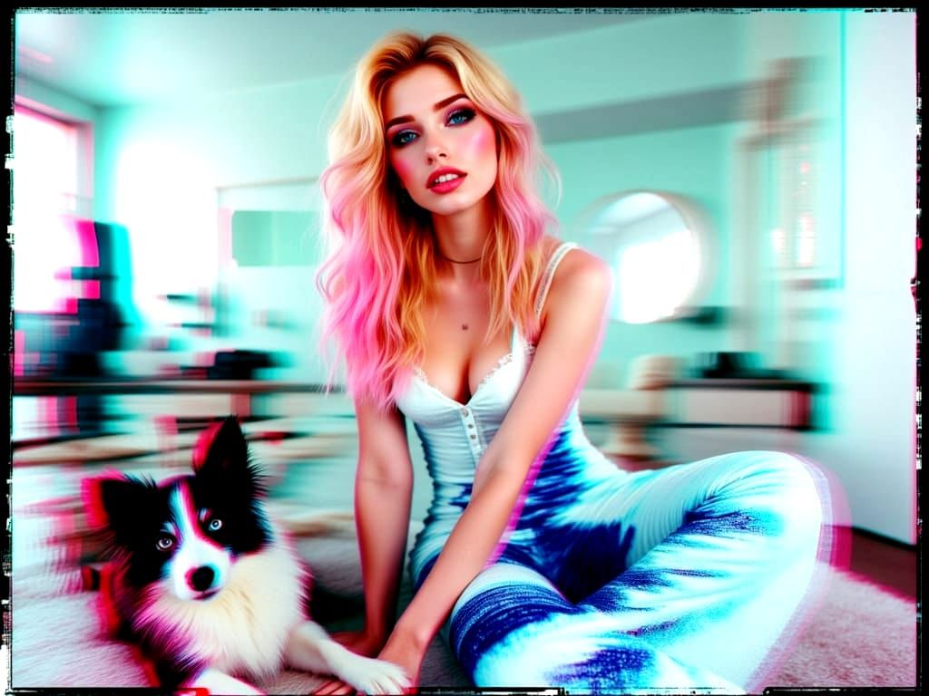 Glitch Art: Woman Playing Ball with Dog